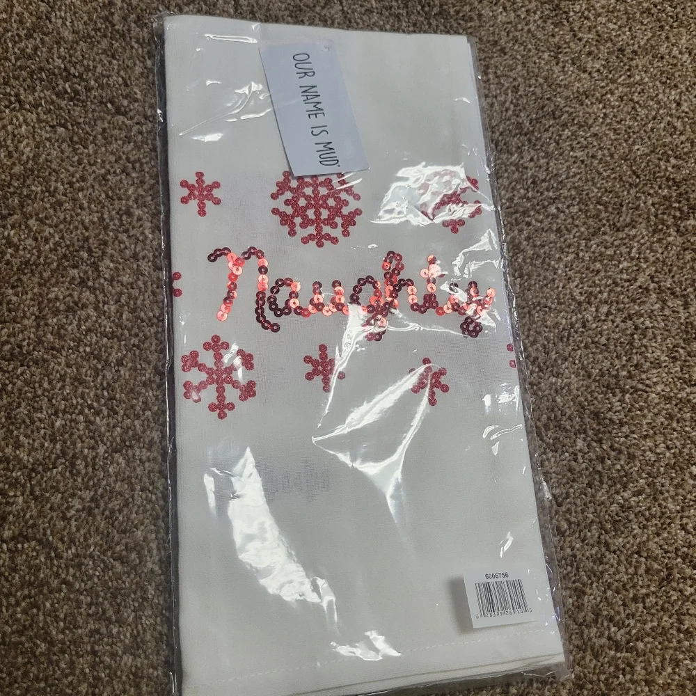 Festive Naughty/Nice sequined kitchen towels